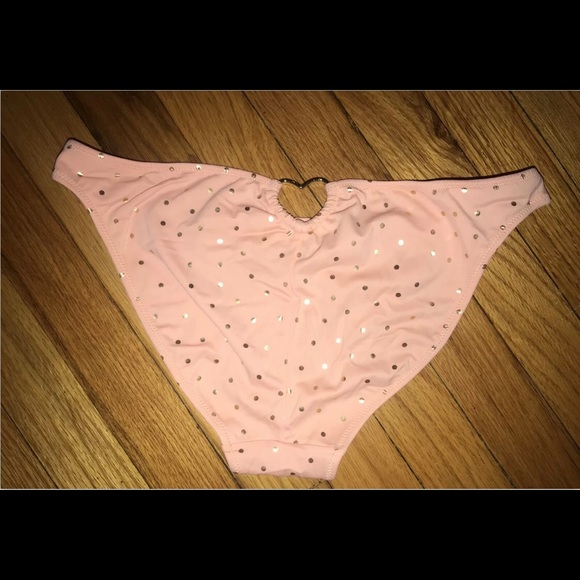 Victoria Secret Peach Gold Polka Dot Tube Bandeau Peekaboo Heart Bikini Swimsuit - Picture 4 of 10
